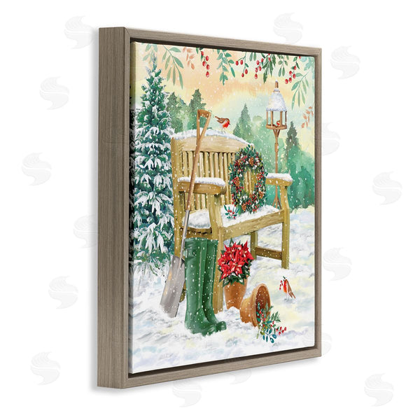 Stupell Industries Jane Sunner | Snowy Bench Seasonal Holly Plants Wall Art