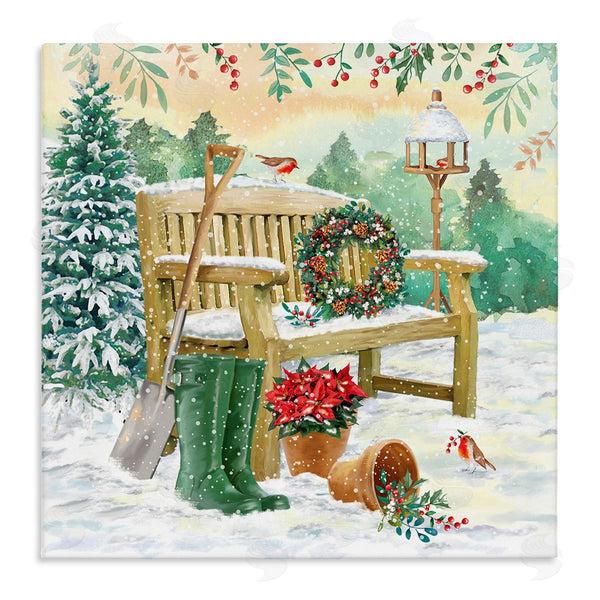 stupell industries Jane Sunner | Snowy Bench Seasonal Holly Plants Wall Art