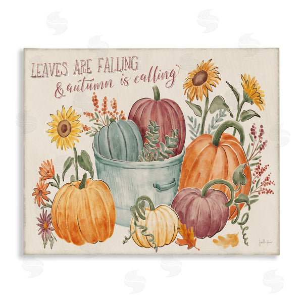 stupell industries Janelle Penner | Autumn Is Calling Phrase Various Pumpkins Sunflowers Wall Art