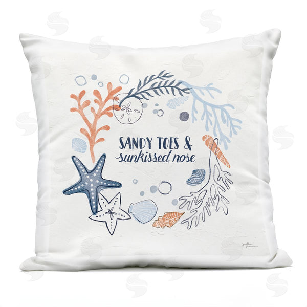 Stupell Industries Janelle Penner | Beach Lover Phrase Starfish Coral Border Printed Throw Pillow