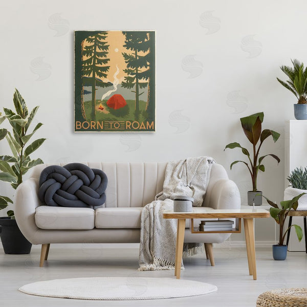 Stupell Industries Janelle Penner | Born To Roam Phrase Rustic Forest Camping Tent Wall Art