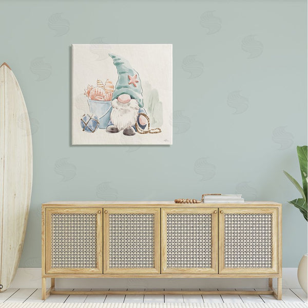 Stupell Industries Janelle Penner | Fishing Gnome Summertime Starfish Watercolor Illustration Wall Art