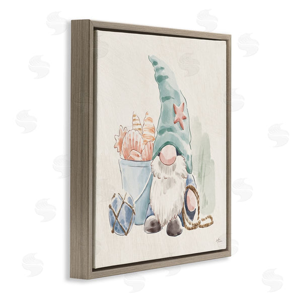 Stupell Industries Janelle Penner | Fishing Gnome Summertime Starfish Watercolor Illustration Wall Art