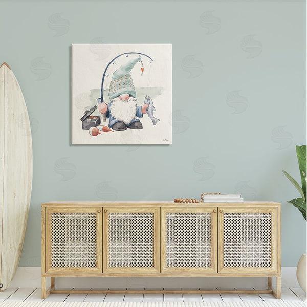 Stupell Industries Janelle Penner | Gnome Fishing Pole Summer Watercolor Beach Theme Wall Art