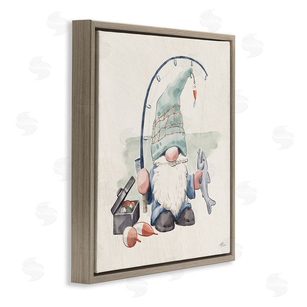 Stupell Industries Janelle Penner | Gnome Fishing Pole Summer Watercolor Beach Theme Wall Art