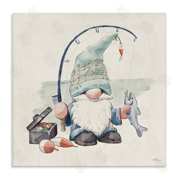 stupell industries Janelle Penner | Gnome Fishing Pole Summer Watercolor Beach Theme Wall Art