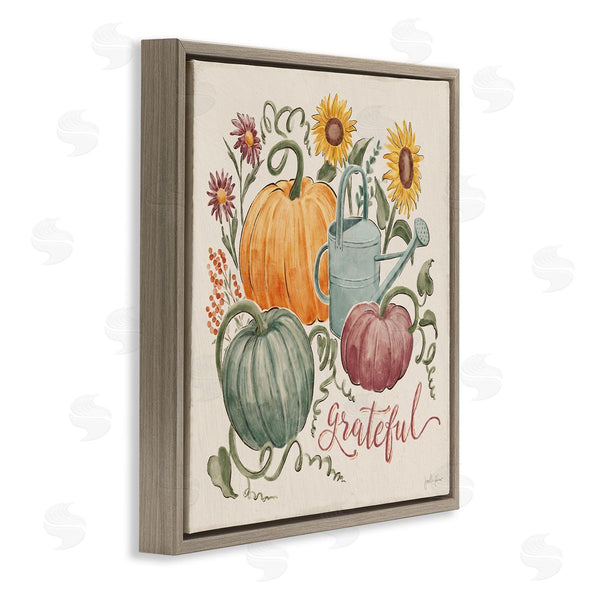Stupell Industries Janelle Penner | Grateful Script Warm Pumpkins Autumn Plants Sunflowers Wall Art