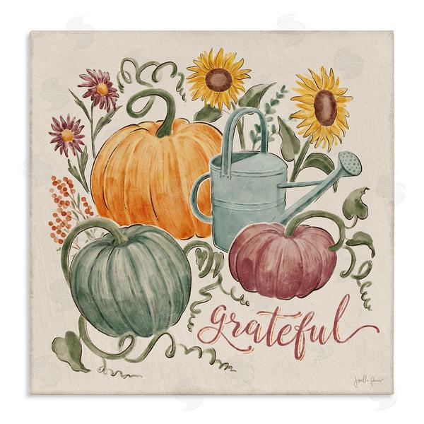 stupell industries Janelle Penner | Grateful Script Warm Pumpkins Autumn Plants Sunflowers Wall Art