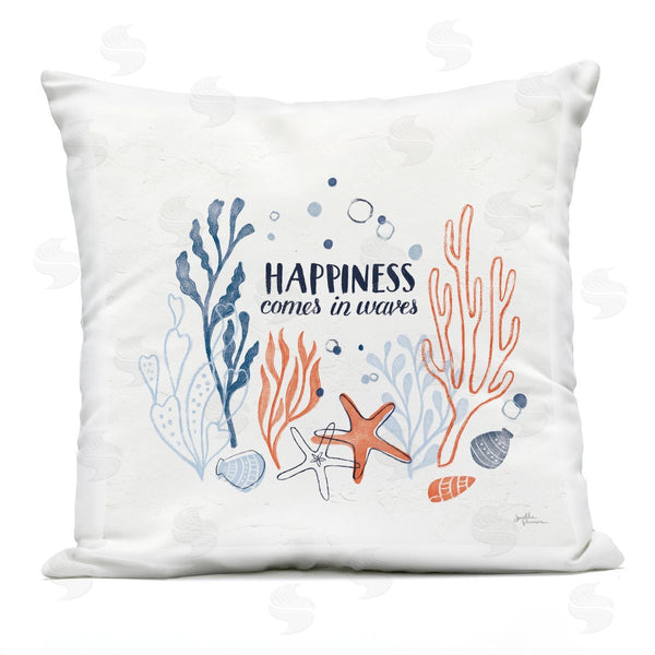 Stupell Industries Janelle Penner | Happiness Quote Seashell Coral Outlines Printed Throw Pillow