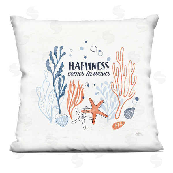 stupell industries Janelle Penner | Happiness Quote Seashell Coral Outlines Printed Throw Pillow