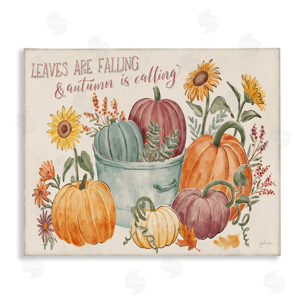 stupell industries Janelle Penner | Leaves Falling Autumn Is Calling Phrase Pumpkin Baskets Wall Art