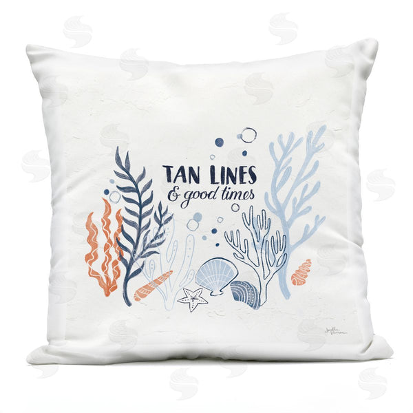Stupell Industries Janelle Penner | Tan Lines Beach Quote Various Seashells Printed Throw Pillow