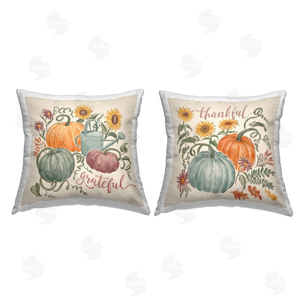 Stupell Industries Janelle Penner | Thankful & Grateful Plants Printed Throw Pillow Set