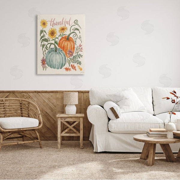 Stupell Industries Janelle Penner | Thankful Sentiment Pumpkin Pair Yellow Sunflower Florals Wall Art