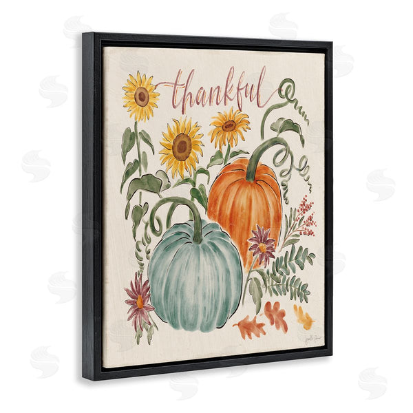 Stupell Industries Janelle Penner | Thankful Sentiment Pumpkin Pair Yellow Sunflower Florals Wall Art