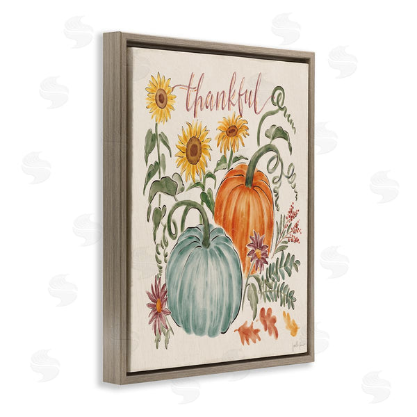 Stupell Industries Janelle Penner | Thankful Sentiment Pumpkin Pair Yellow Sunflower Florals Wall Art