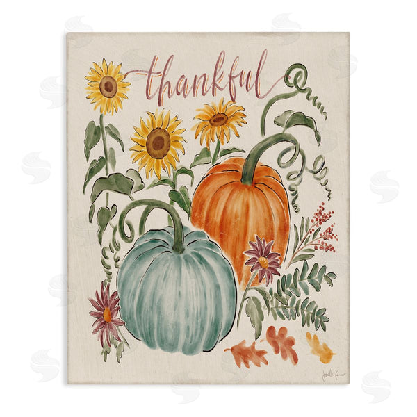 stupell industries Janelle Penner | Thankful Sentiment Pumpkin Pair Yellow Sunflower Florals Wall Art