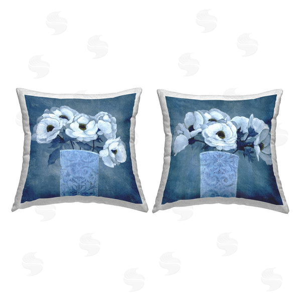 Stupell Industries Janet Tava | Blue And White Poppies Printed Throw Pillow Set