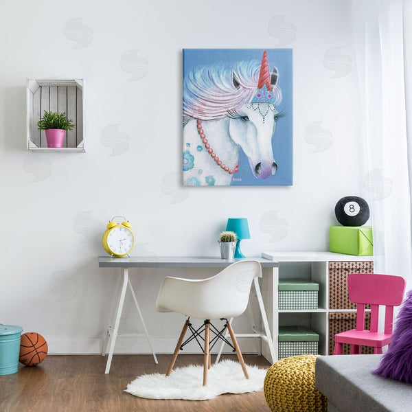 Stupell Industries Janet Tava | Blue Floral Unicorn Portrait With Princess Crown Wall Art