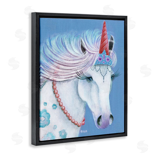 Stupell Industries Janet Tava | Blue Floral Unicorn Portrait With Princess Crown Wall Art