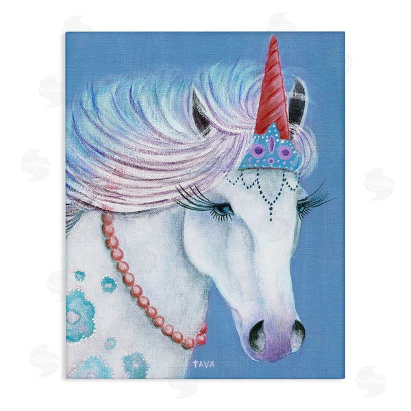 stupell industries Janet Tava | Blue Floral Unicorn Portrait with Princess Crown Wall Art