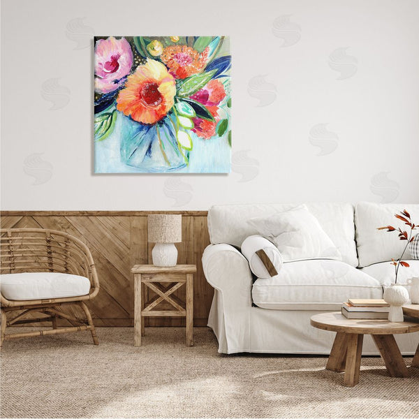 Stupell Industries Janet Tava | Bold Flower Bloom Bouquet Blue Orange Pink Arrangement Wall Art