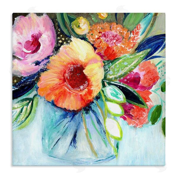 stupell industries Janet Tava | Bold Flower Bloom Bouquet Blue Orange Pink Arrangement Wall Art