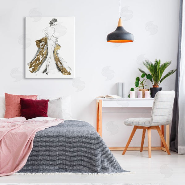 Stupell Industries Janet Tava | Elegant Fashion Female Glam Coat Evening Dress Wall Art