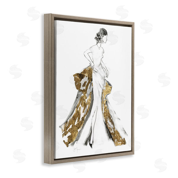 Stupell Industries Janet Tava | Elegant Fashion Female Glam Coat Evening Dress Wall Art