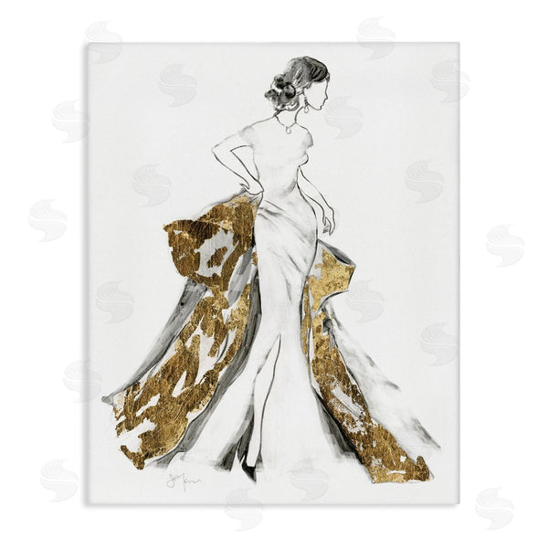 stupell industries Janet Tava | Elegant Fashion Female Glam Coat Evening Dress Wall Art