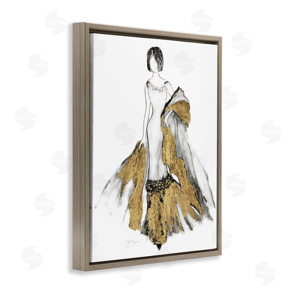 Stupell Industries Janet Tava | Fashion Figure Drawing Female Glam Evening Gown Gold Wall Art