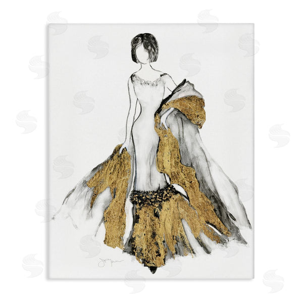 stupell industries Janet Tava | Fashion Figure Drawing Female Glam Evening Gown Gold Wall Art