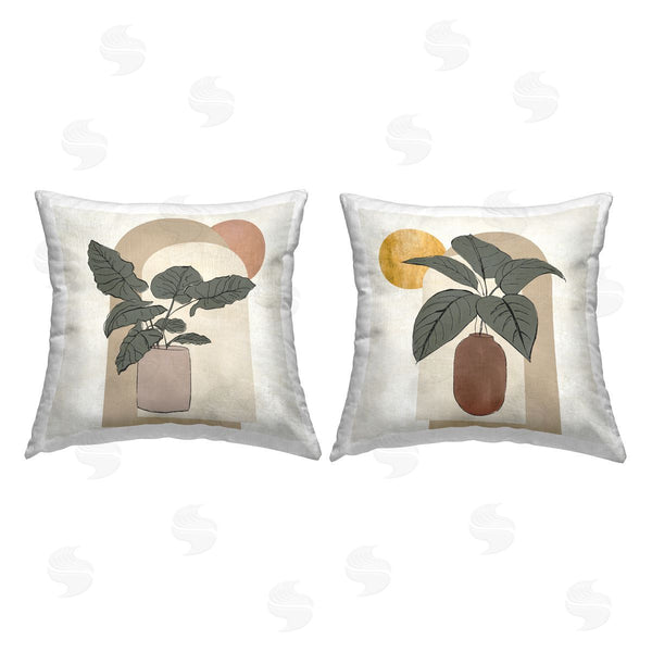 stupell industries Janet Tava | Geometric Potted Plants Printed Throw Pillow Set