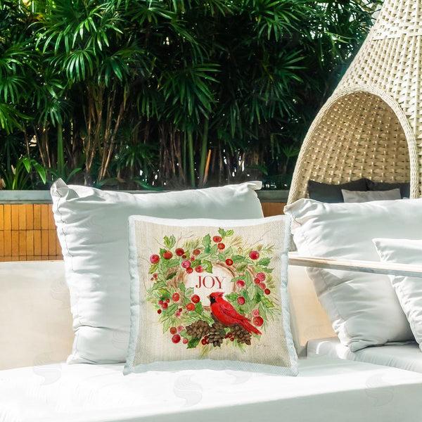 Stupell Industries Janet Tava | Joy Rustic Winter Wreath Printed Throw Pillow