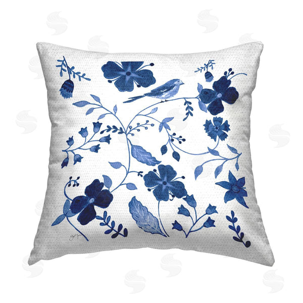 Stupell Industries Janet Tava | Ornate Blue Flowers Printed Throw Pillow