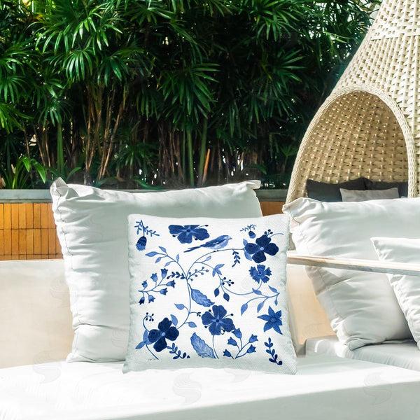 Stupell Industries Janet Tava | Ornate Blue Flowers Printed Throw Pillow