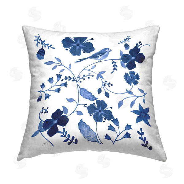 stupell industries Janet Tava | Ornate Blue Flowers Printed Throw Pillow