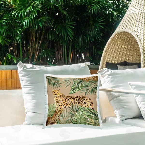 Stupell Industries Janet Tava | Palm Leaves Around Leopard Printed Throw Pillow