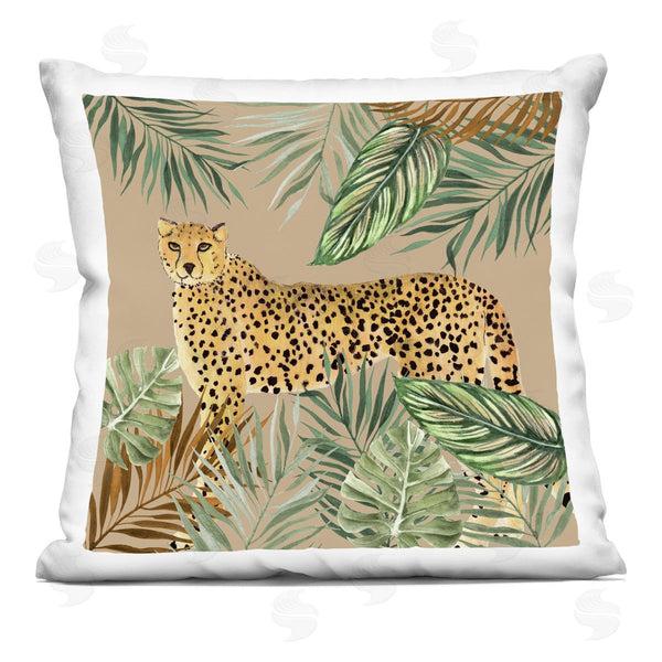 stupell industries Janet Tava | Palm Leaves Around Leopard Printed Throw Pillow
