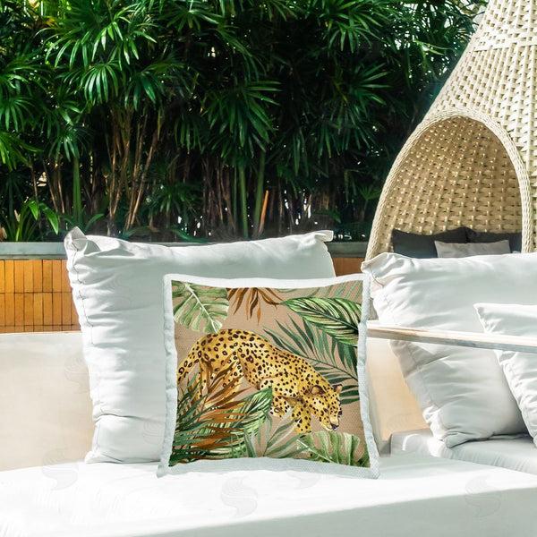 Stupell Industries Janet Tava | Palm Leaves Surrounding Leopard Printed Throw Pillow