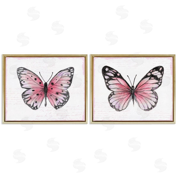 Stupell Industries Janet Tava | Pink Butterflies With Vintage Cursive