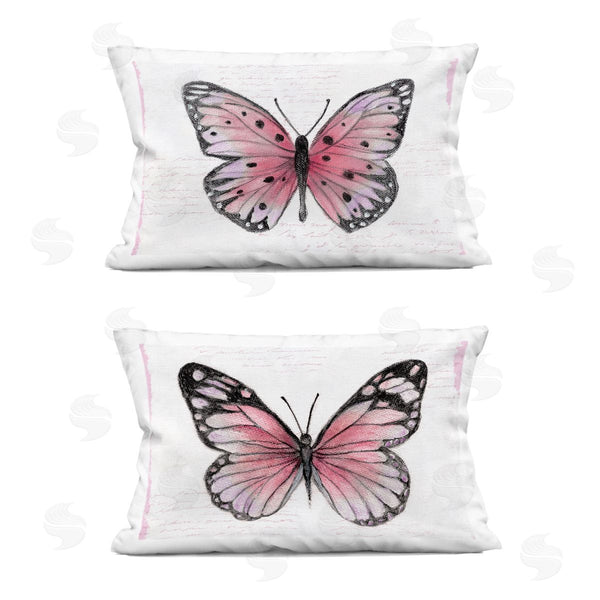 stupell industries Janet Tava | Pink Butterflies with Vintage Cursive Printed Throw Pillow Set