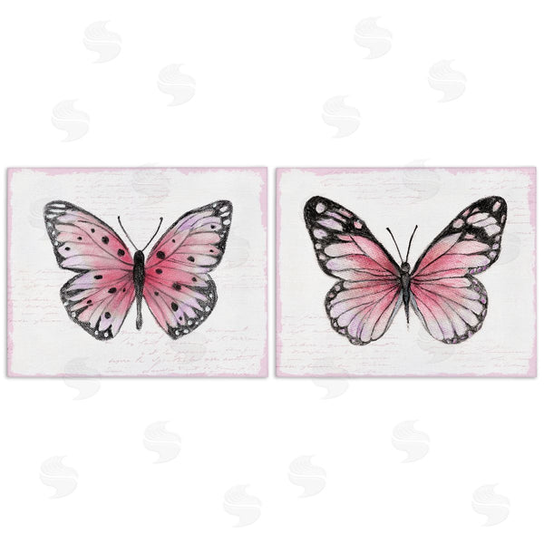 stupell industries Janet Tava | Pink Butterflies with Vintage Cursive