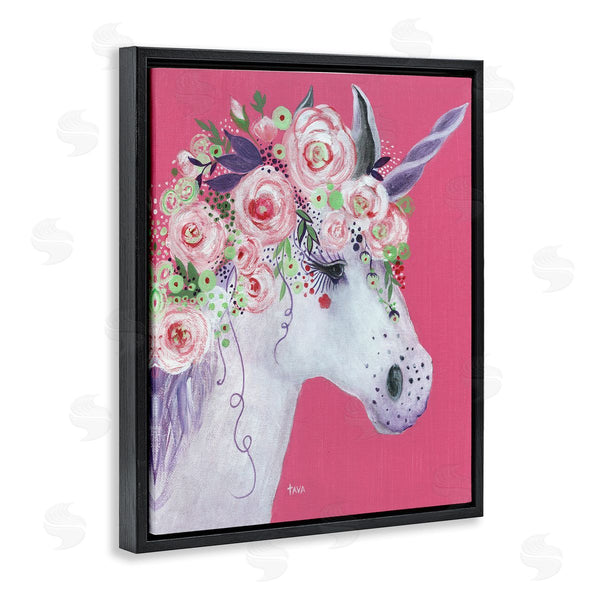 Stupell Industries Janet Tava | Pink Florals Purple Unicorn Mythical Animal Portrait Wall Art