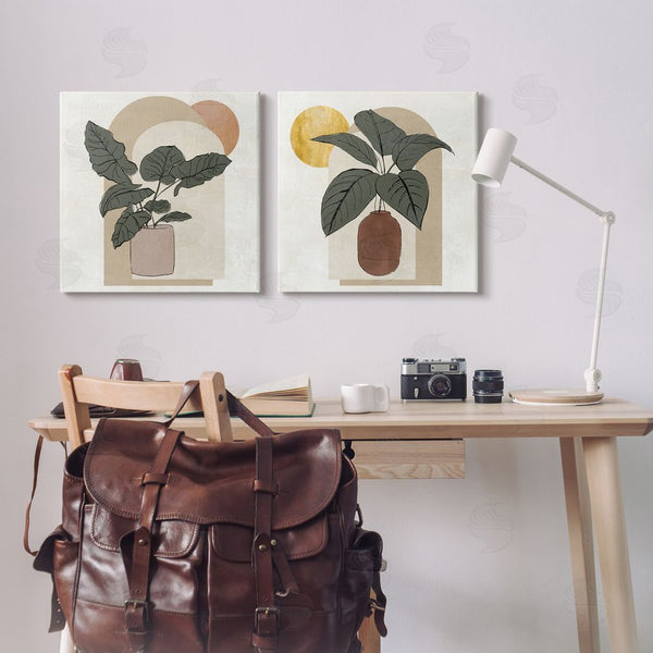 Stupell Industries Janet Tava | Potted Plant Leaves Geometric Shapes Wall Art