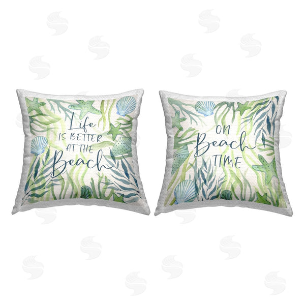 Stupell Industries Janet Tava | Sea Life Beach Phrases Printed Throw Pillow Set