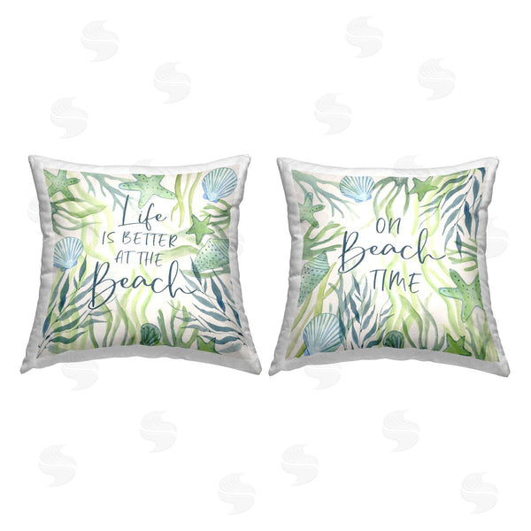 stupell industries Janet Tava | Sea Life Beach Phrases Printed Throw Pillow Set