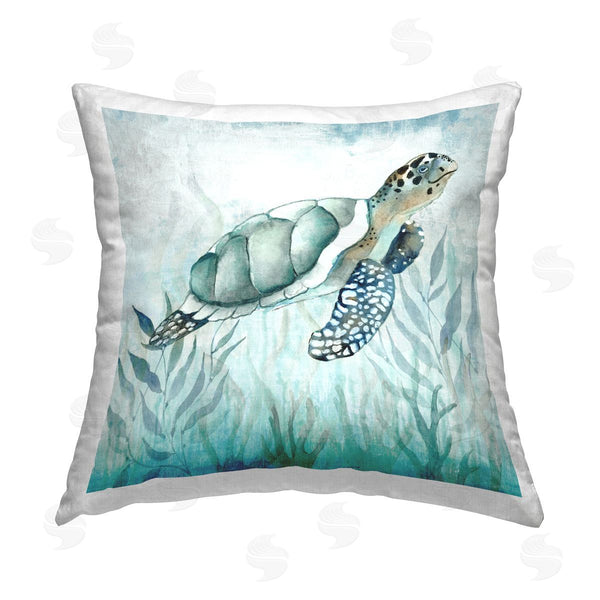 stupell industries Janet Tava | Sea Turtle & Seaweed Printed Throw Pillow