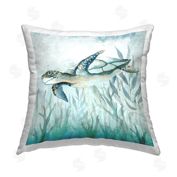 stupell industries Janet Tava | Sea Turtle Swimming Printed Throw Pillow