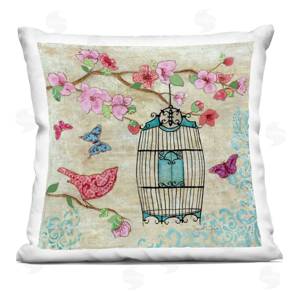 stupell industries Janet Tava | Spring Fling Pink Bird Printed Throw Pillow